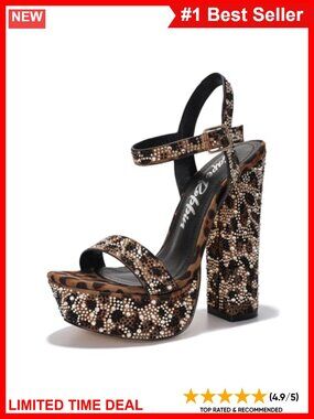PU Rhinestone Platform Heeled Sandals Ankle Strap Dressy Heels